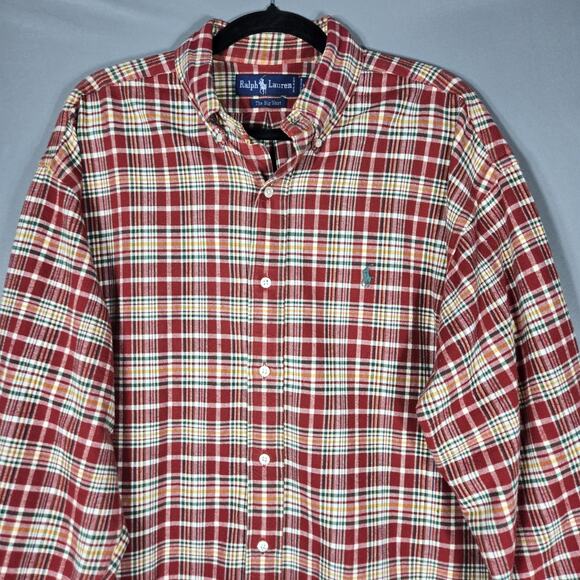 Ralph Lauren Big Shirt Mens Medium Red Plaid Button Front Long Sleeve Cotton - Picture 2 of 10